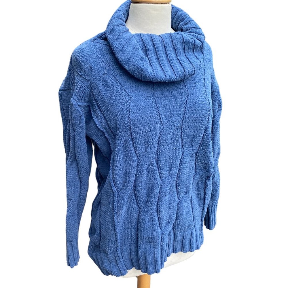 Stitchdrop Cable Knit Cowl Neck Chenille Fisherman Cozy Slouchy Knit Sweater-M